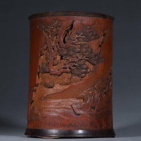 A Qing Dynasty old bamboo carving Chibi boating pen holder