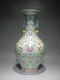 A Qing Qianlong model Doucai Fushou Lianlian amphora olive bottle