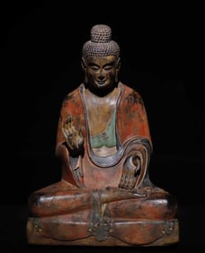A bluestone painted Buddha statue of the Northern Wei Dynasty
