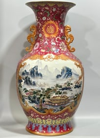 A clear and long enamel carmine red track flower entwined window open window landscape pavilion