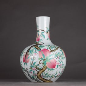 A Qing Qianlong pastel Fushou double full pattern sky ball bottle