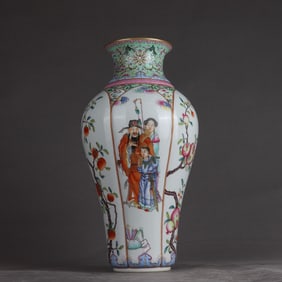 A piece of Qinglong pastel window open window Fulu Shou three-star Guanyin vase