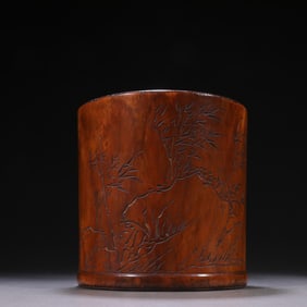 A Qing Dynasty Huanghuali bamboo pattern pen holder