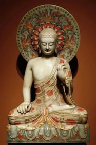 A white jade painted Buddha of the Northern Qi Dynasty