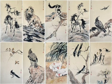 A picture of Xu Beihong's "Animals, Birds and Birds"
