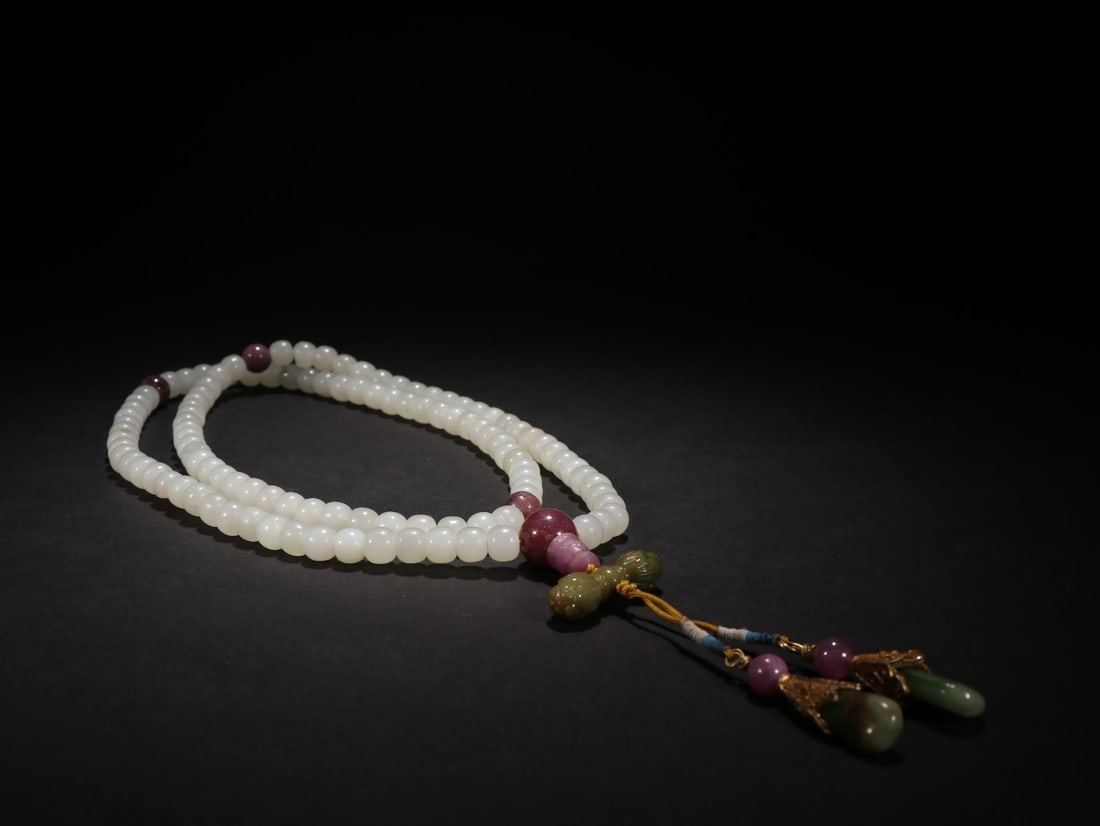 A piece of Qing Dynasty Hetian jade seed material 108 Buddha beads (1 of 9)