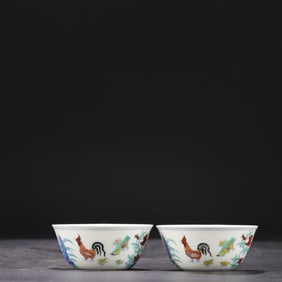 A pair of Ming Dynasty Chenghua Doucai chicken tank cups