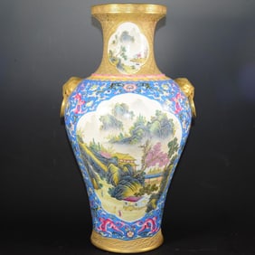 An enamel landscape amphora from the Qing Dynasty