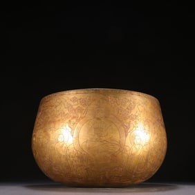 A Qing Dynasty copper gilt Buddha pattern bowl