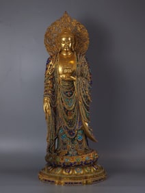 A copper-gilt inlaid treasure Buddha of the Qing Dynasty