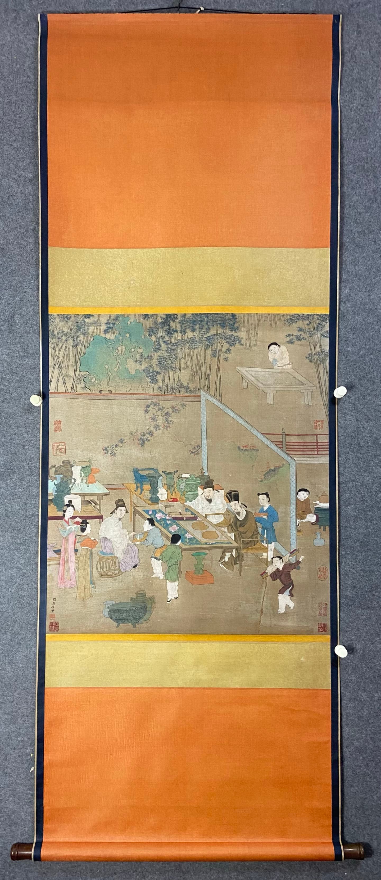 A painting by Du Jin in the Ming Dynasty: The painting created by Du Jin in the Ming Dynasty is made of silk material and framed vertical shaft SIZE: Painting core:66×76cm (The Dimensions Of All Batches Are Manually Measured.If You Need More