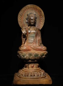 A bluestone painted Buddha statue of the Northern Qi Dynasty