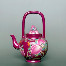 A piece of Qianlong year carmine red ground longevity peach bat blessing longevity gold-painted beam