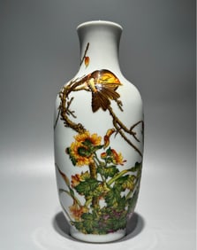 A piece of Qing Yongzheng enamel color Lang Shining painted chrysanthemum and bird poetry winter