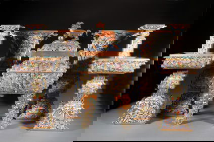 A set of Qing Qianlong: gold silk enamel colorful dragon pattern five incense burners