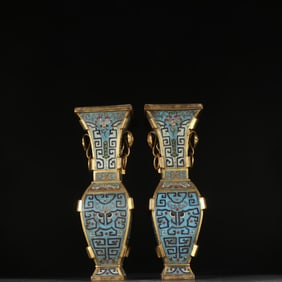 A pair of Qing Dynasty copper gilt cloisonné out of the halberd quadrangle