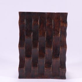 A late Qing Dynasty agarwood carved bamboo pattern square pen holder