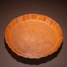 A piece of Qing Dynasty wooden tire sticker Huangshou peach pattern plate