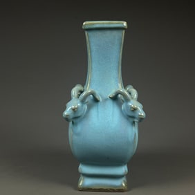 A Song Dynasty Ru porcelain four sheep square bottle