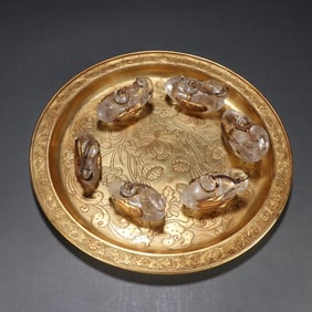 A set of Liao gold crystal-clad gold goose pots