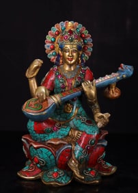 A copper-inlaid turquoise Miaoyin Buddha Mother of the Qing Dynasty