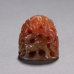 A piece of agate carved sika deer stove top