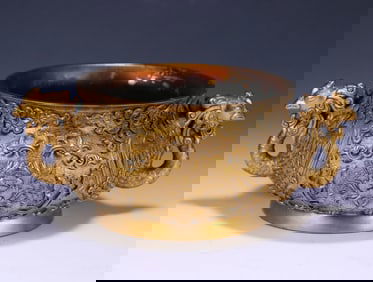 A copper-gilt peony pattern double phoenix ear incense burner