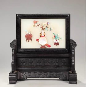 A Qing Dynasty mahogany inlaid multi-treasure insert