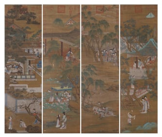 A picture of Qiu Ying's "Four Screens of the Garden Lady"
