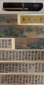 A scroll of Qiu Ying and Wen Zhengming's calligraphy and painting box treasures