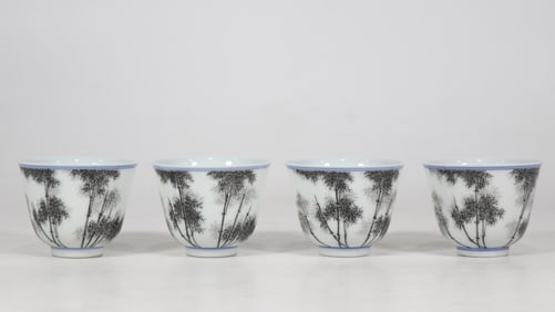 A set of Qing Yongzheng year ink color bamboo newspaper peace cup