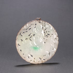 A Qing Dynasty jade-enclosed silver transparent character story card