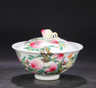 A Qing Dynasty Qianlong pastel nine-peach pattern large gaiwan