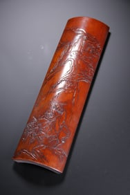 A piece of Qing Dynasty Fengqi bamboo carved bell Kui travel picture armrest