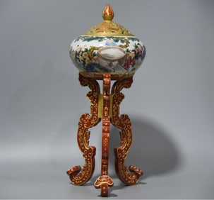A three-legged tripod, enamel color, ancient character story, Sima Guang smashed the tank, hollow