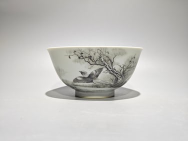 A Yongzheng year ink color begonia flower and bird poetry bowl