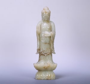 A Qing Dynasty Hetian jade Shakyamuni standing statue