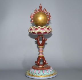 A piece of enamel lotus flower Buddha offering from the Qing Dynasty