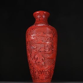 A piece of Qing Dynasty red window landscape pavilion appreciation bottle
