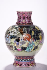 A pastel bamboo forest Seven Sages character bottle made in the Qianlong period of the Qing Dynasty