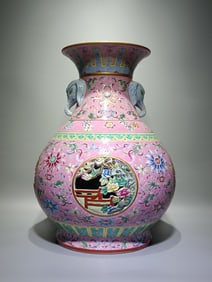 A piece of Qing Qianlong model pastel palace powder ground passionflower hollow four seasons flower