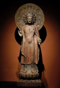 A Tang Dynasty bluestone painted Buddha