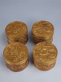 A set of copper gilt qin chess calligraphy and painting boxes of the Qing Dynasty