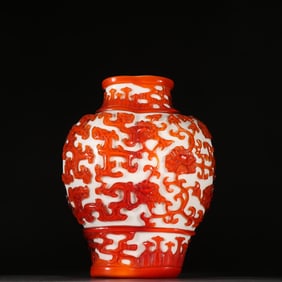 A Qing Dynasty glazed tire carved dragon pattern double bottle