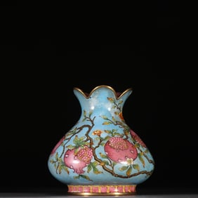 A piece of Qing Dynasty copper tire painting enamel pomegranate pattern pomegranate statue