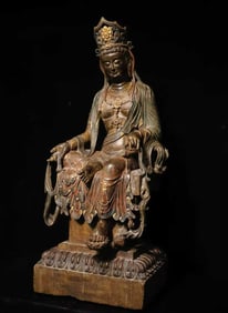 A Tang Dynasty bluestone painted Guanyin