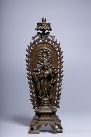 A Qing Dynasty box gold bronze lotus holding Guanyin backlit standing statue