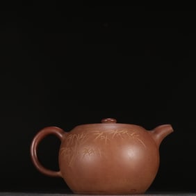 A Gu Jingzhou purple sand bamboo pattern teapot