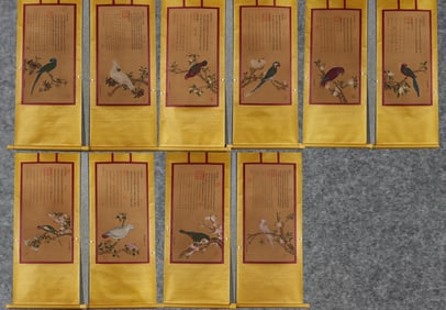 A painting of flowers and birds by Lang Shining has ten screens