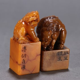 A Pu Tong model Shoushan Shitian Huangshi beast button seal